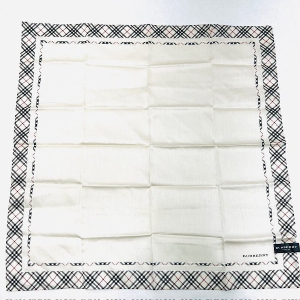 New Tag Men/Women Burberrys Miniscarf/handker 23"Cotton/Silk Beige Gray Nova(10 - Picture 7 of 9